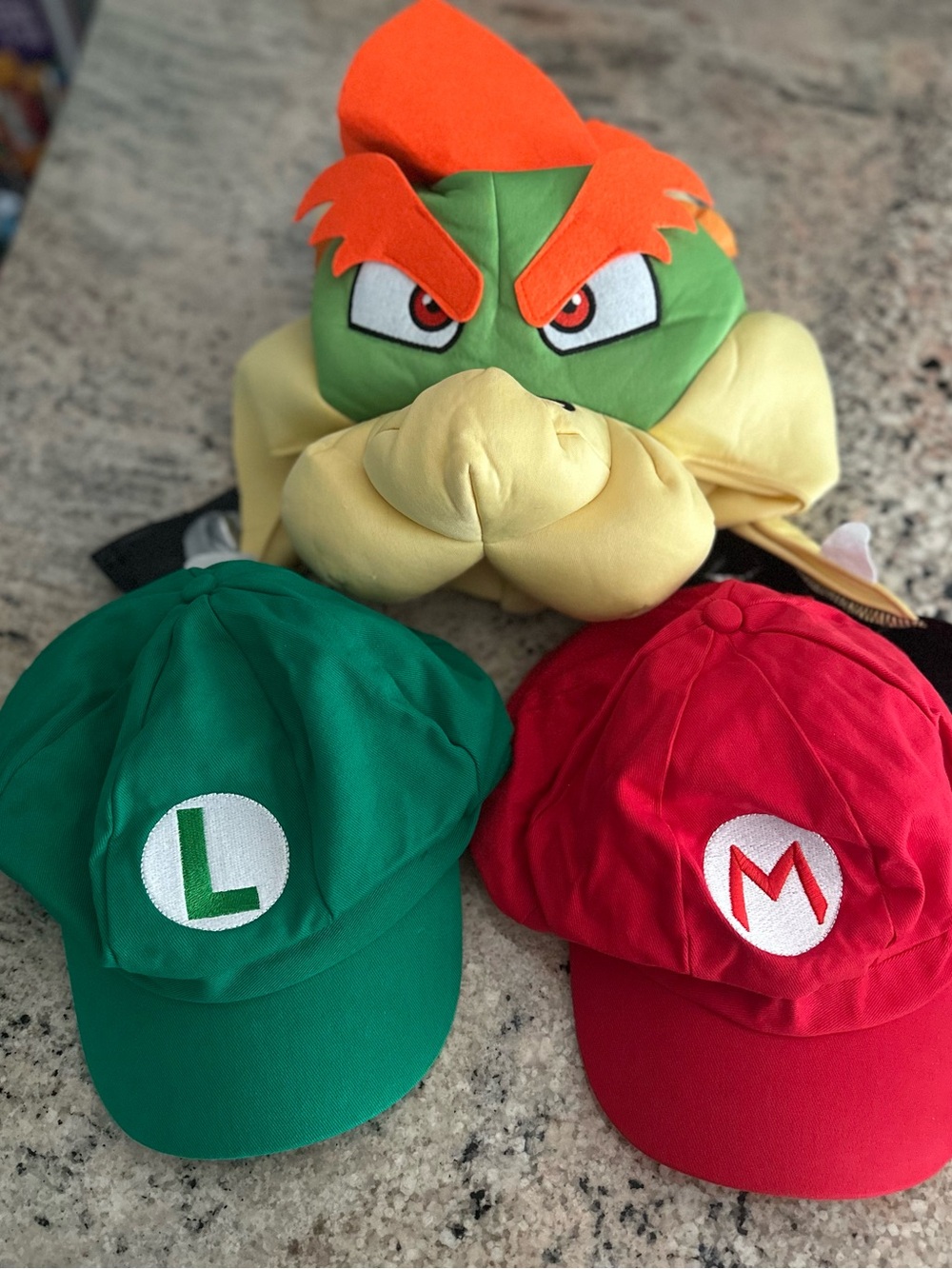 Mario & Luigi Cosplay Caps with Bowser plush costume headwear